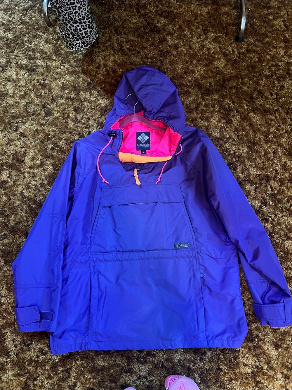 Columbia Purple Hooded Pullover Rain Jacket with Pink Lining